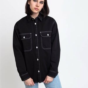 Carhartt WIP Women's Black Button Down Shirt with White Stitching